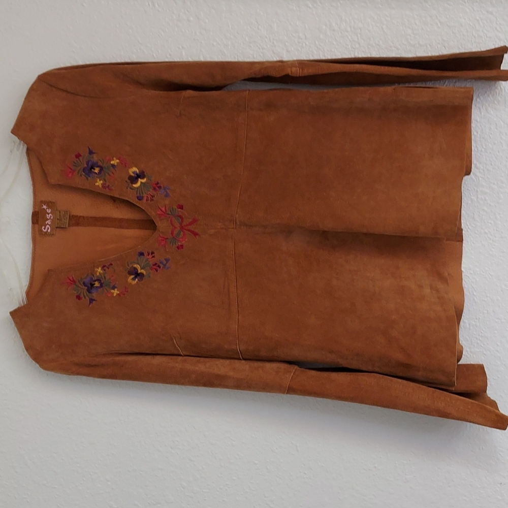 Suede and embroidered shirt
